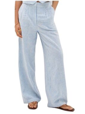 NWT Mango Light Blue Pinstripe Wide-Leg Pants 36 4